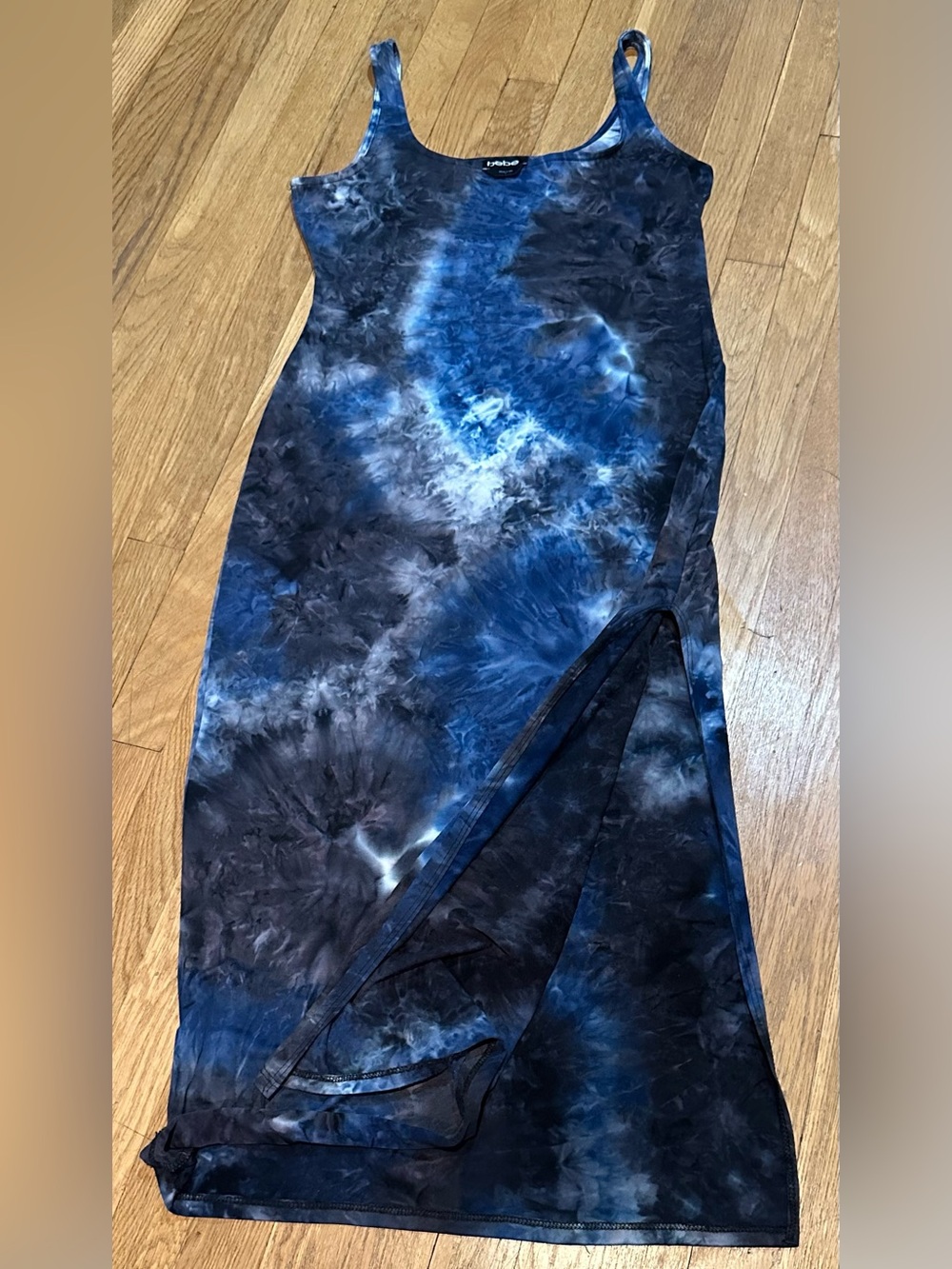 bebe Blue and Charcoal Tie-Dye Maxi Dress